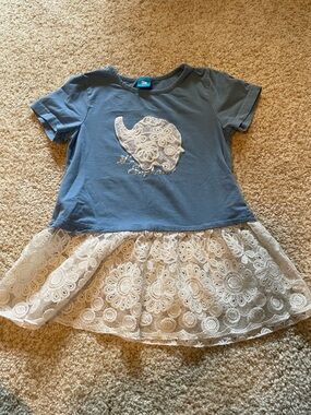 Girls Blue Short Sleeve Tee with Lace skirt